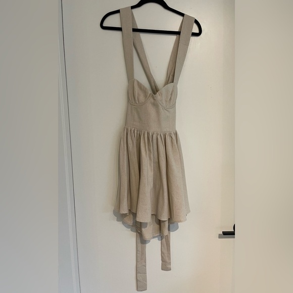 Meshki Loz Tie Back Linen Mini Dress - Natural - Picture 9 of 12